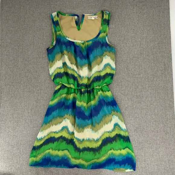 Accidentally In Love Cute Sundress Small Blue Green Scoop Neck Sleeveless Dress - Picture 1 of 13